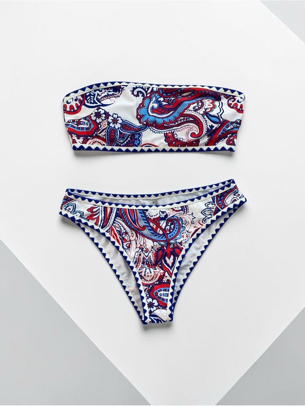 Red & Blue Paisley Bandeau Bikini Set - Women Swim